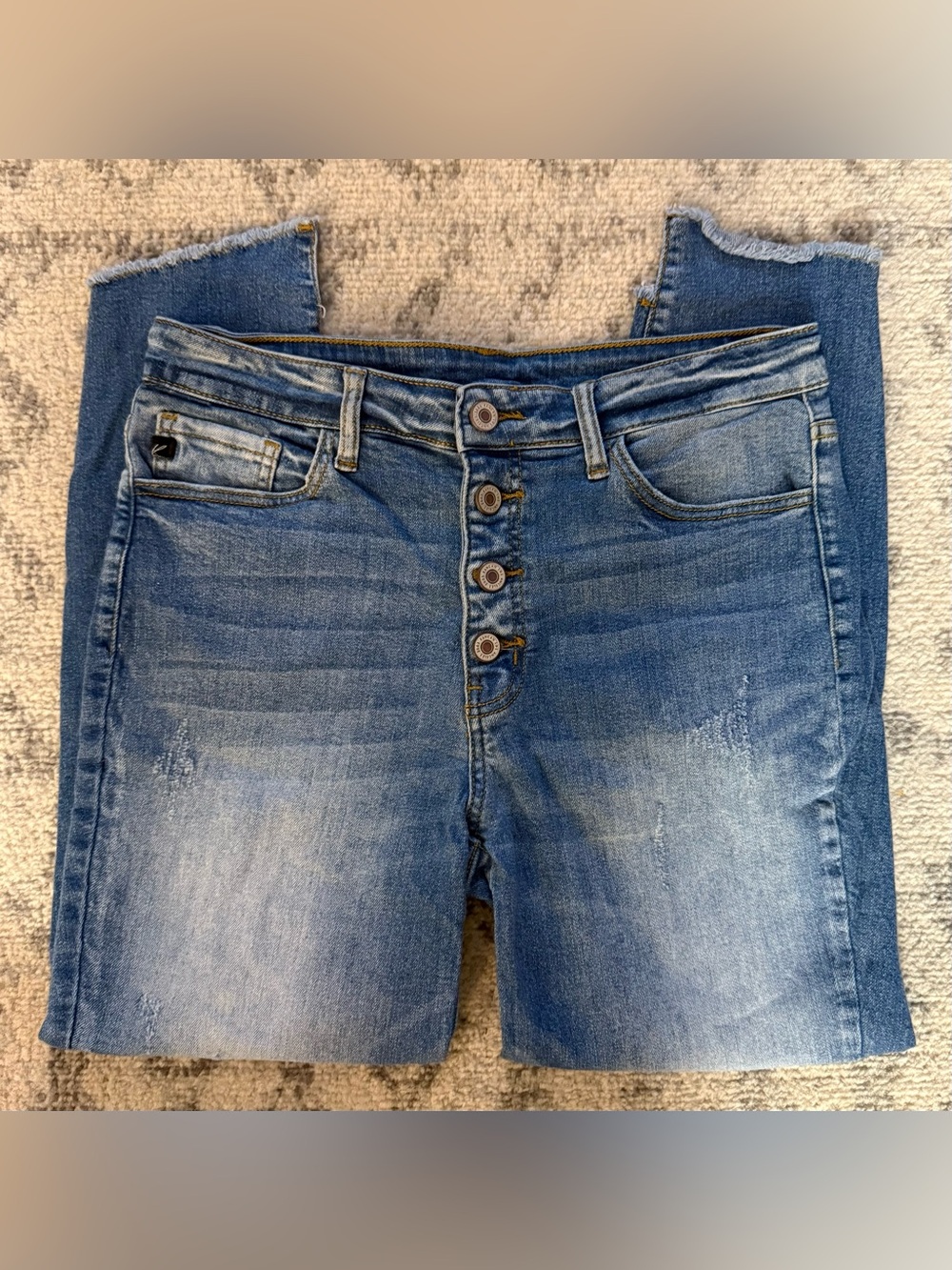 KanCan High-Rise Button Fly Cropped Jeans - Medium Blue